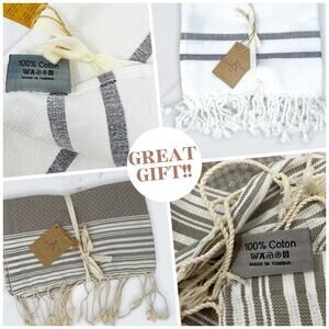 Scents & Feel Luxury Towel Set 4 Gray White Handwoven Cotton NWT NWOT